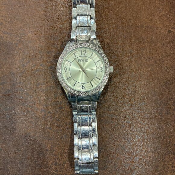 Folio Stainless Steel Cubic Zirconia Surronding Face Elegant Watch - Picture 3 of 16